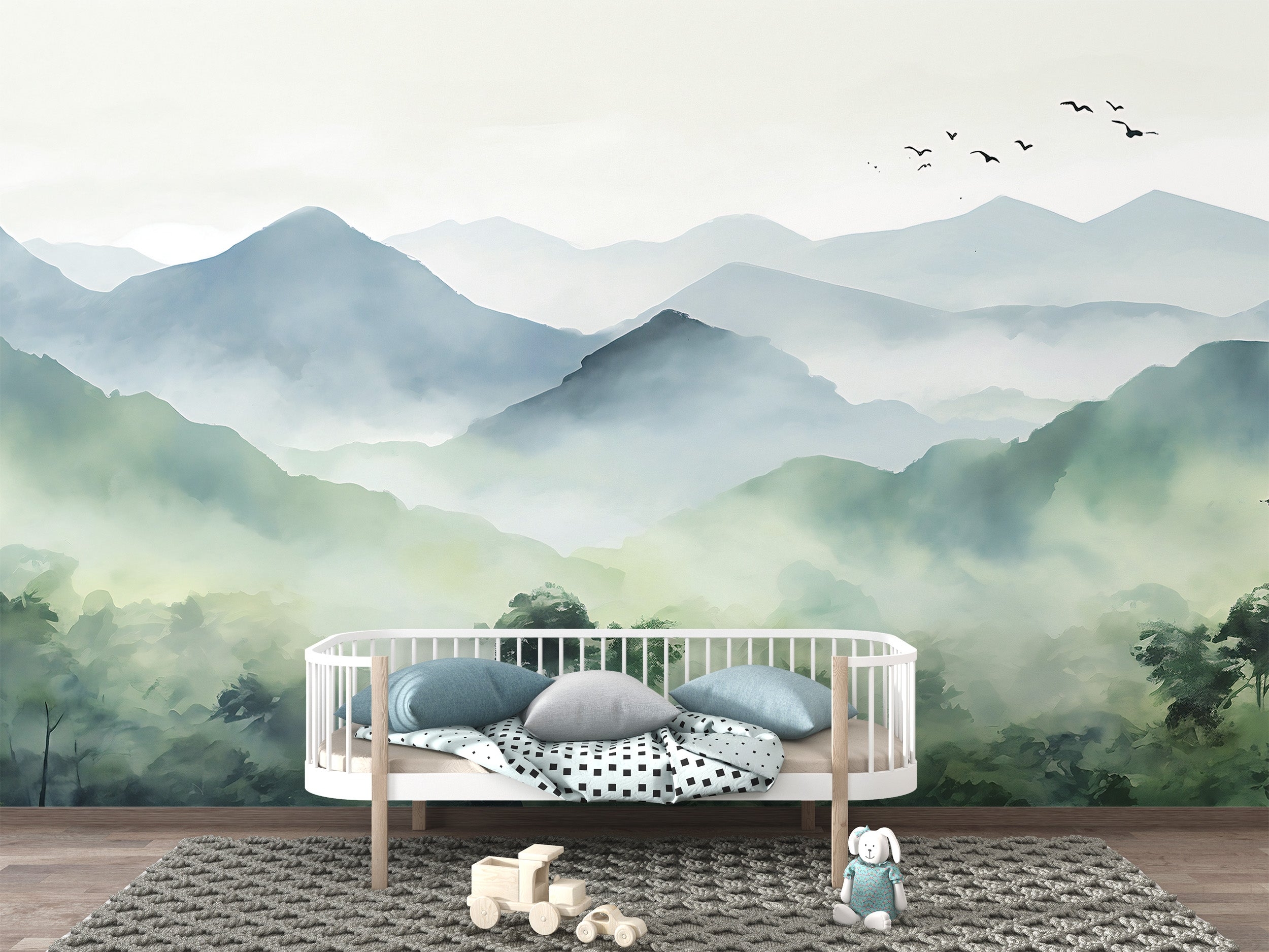 Wall Mural: Misty Atmosphere Watercolor Whimsical Playroom Art