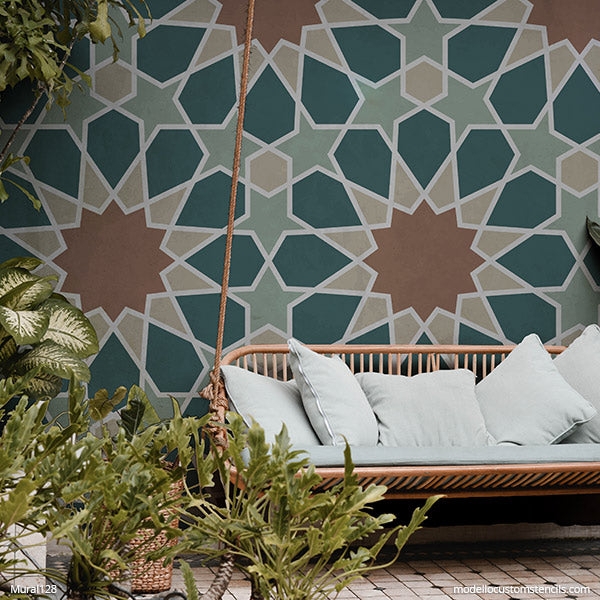 Wall Mural: Moorish Maze Pattern Star Motif Stencil