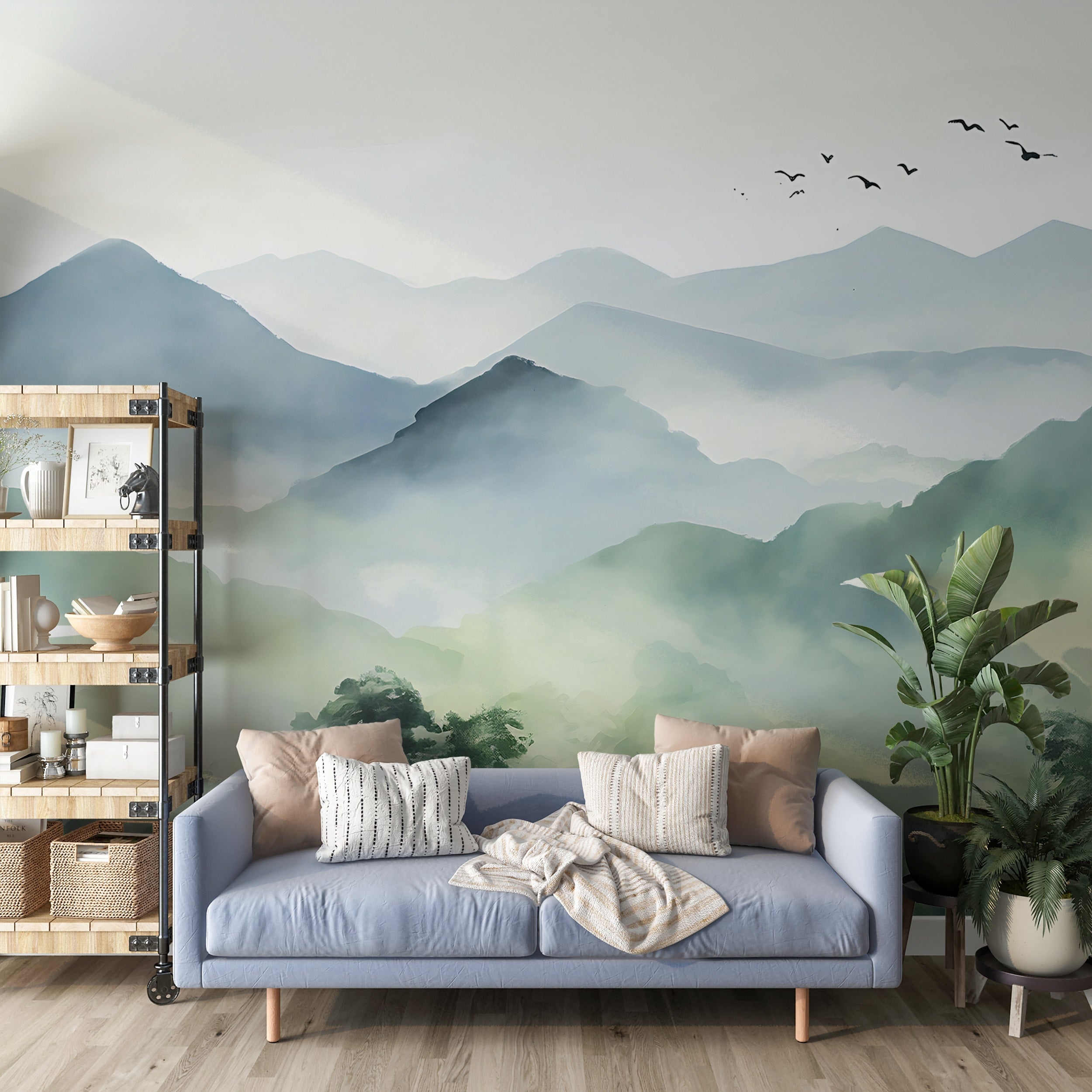Wall Mural: Multi Layered Mountains Watercolor Landscape Mural
