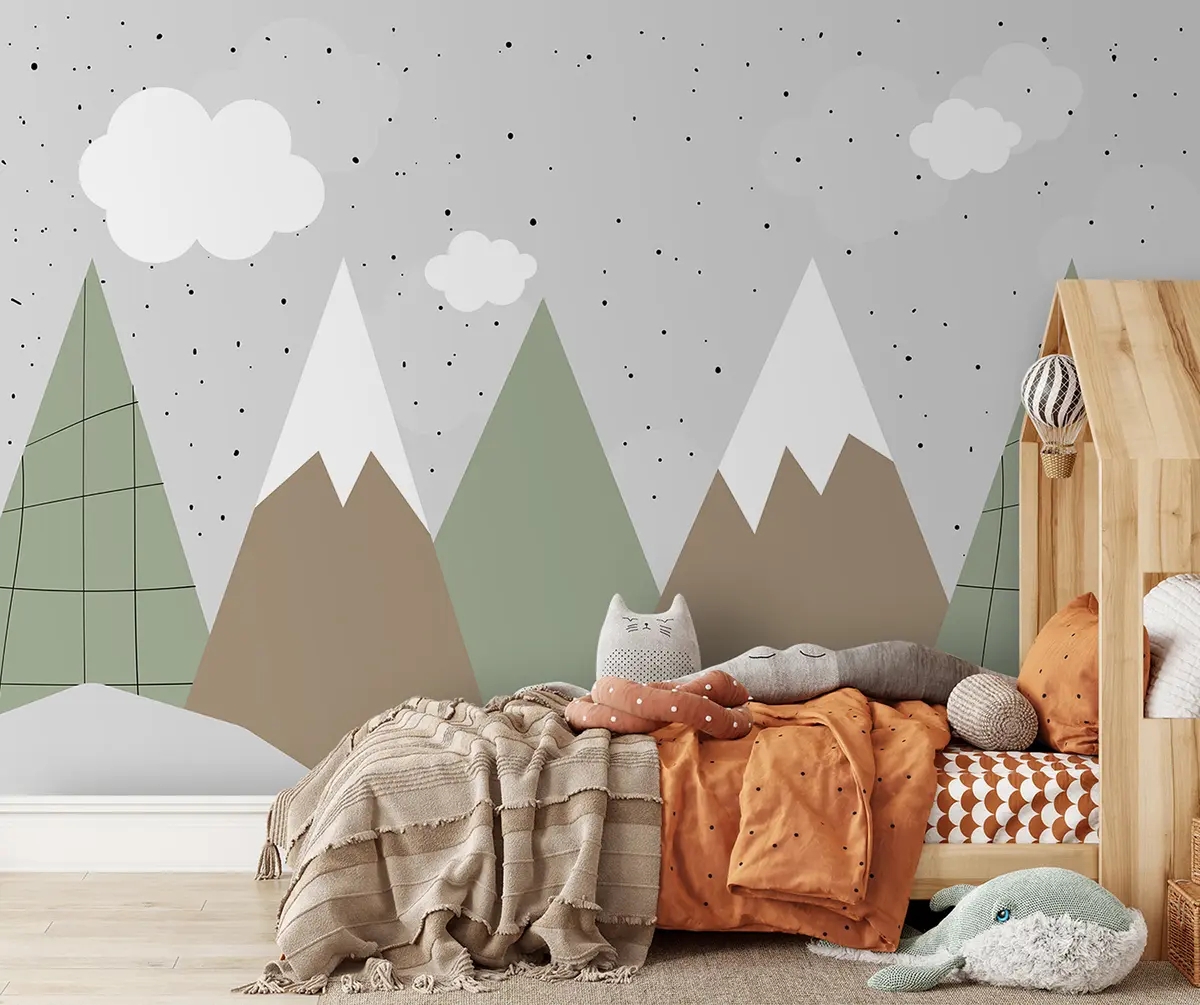 Wall Mural: Sage And Rust Palette Mountain Motif Nursery