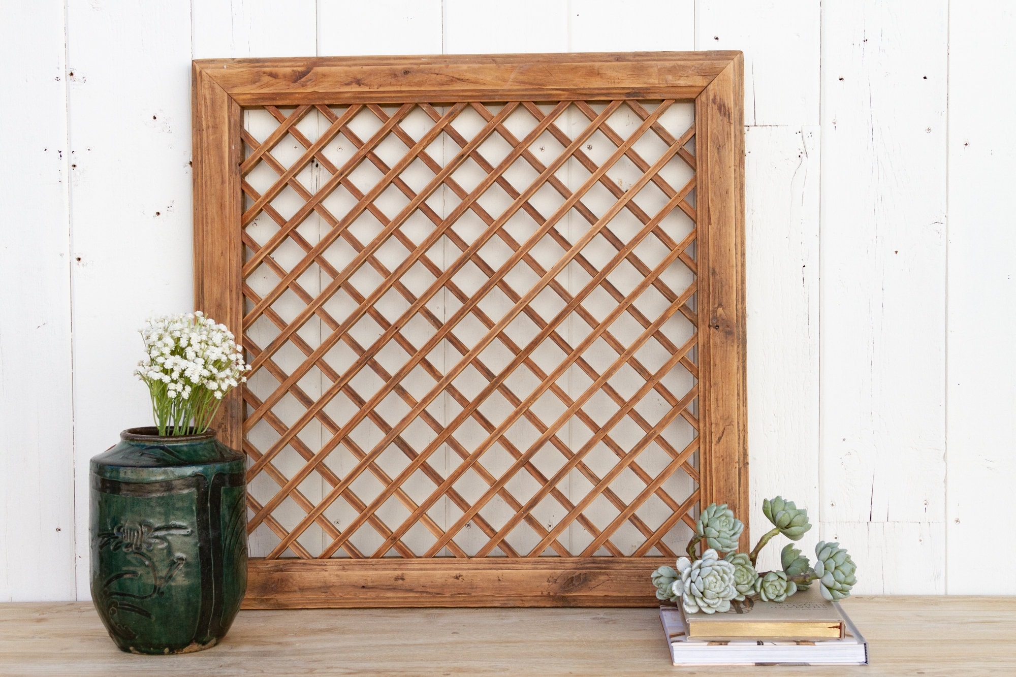 Wall Panel - Rustic Farmhouse Wood Diamond Lattice Wall Accent Art