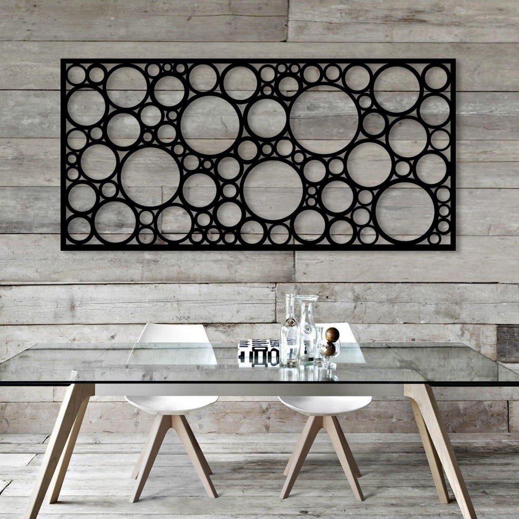 Wall Panel Varied Circle Pattern Matte Black Metal Decor