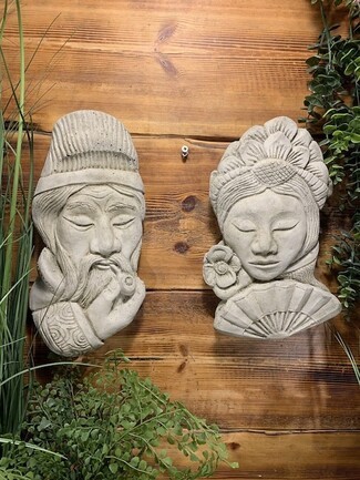 Wall Plaque Male Female Pair Asian Inspired Relief