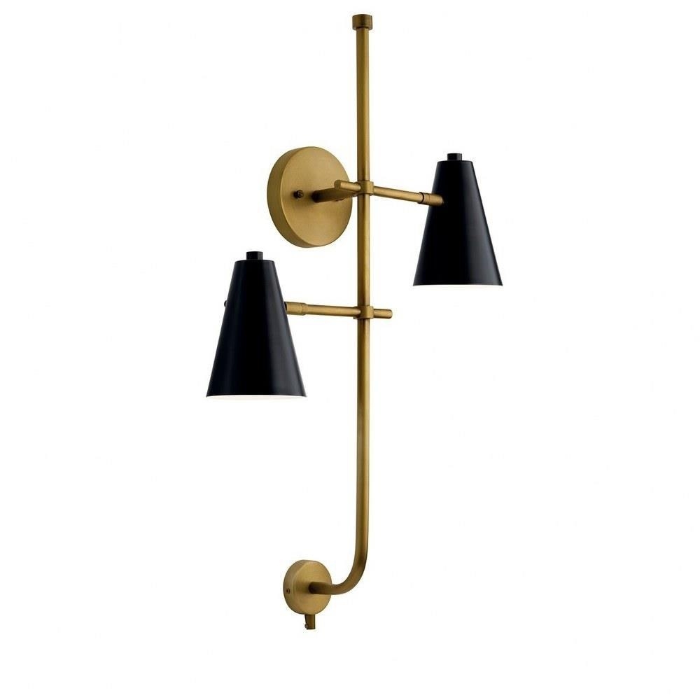 Wall Sconce Asymmetrical Arms Vertical Rod Black Cones