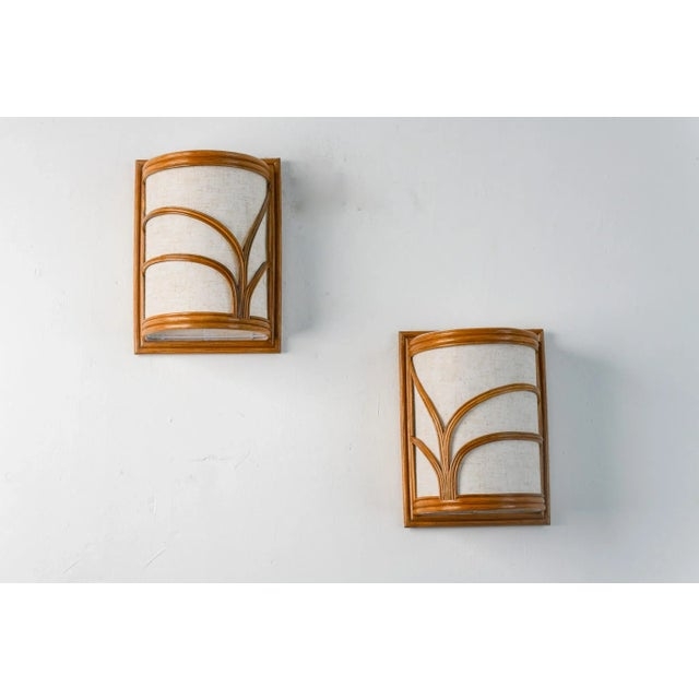 Wall Sconce Bent Rattan Arches Semi-Cylindrical Pair