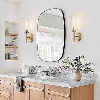 Wall Sconce: Brushed Brass Pair with Cylindrical Glass Shades