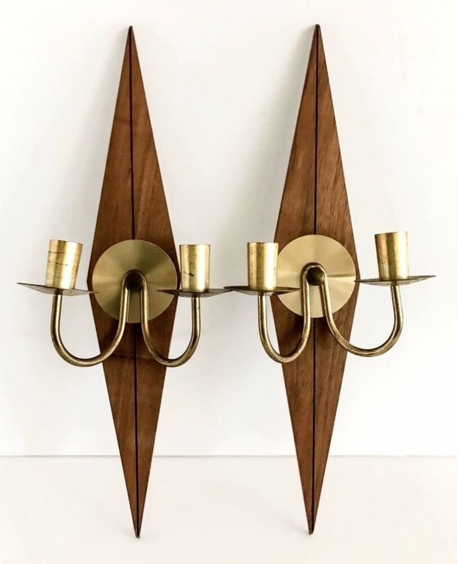 Wall Sconce Diamond Wood Backplate Retro Gold Candle Decor
