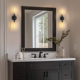 Wall Sconce: Matte Black Double Light with Cylindrical Glass