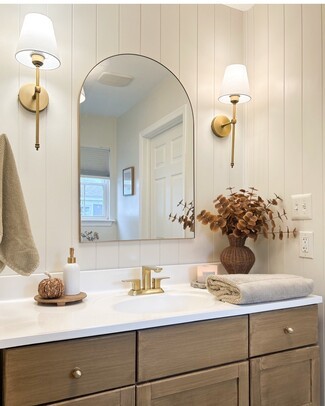 Wall Sconce: Tapered Fabric Shade with Brushed Brass Mirror
