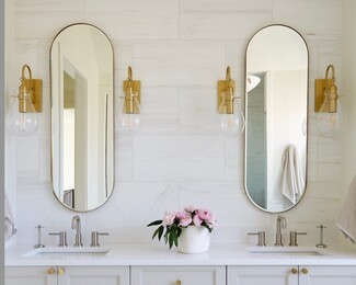 Wall Sconce: Teardrop Glass Shade with Gold Oval Mirrors