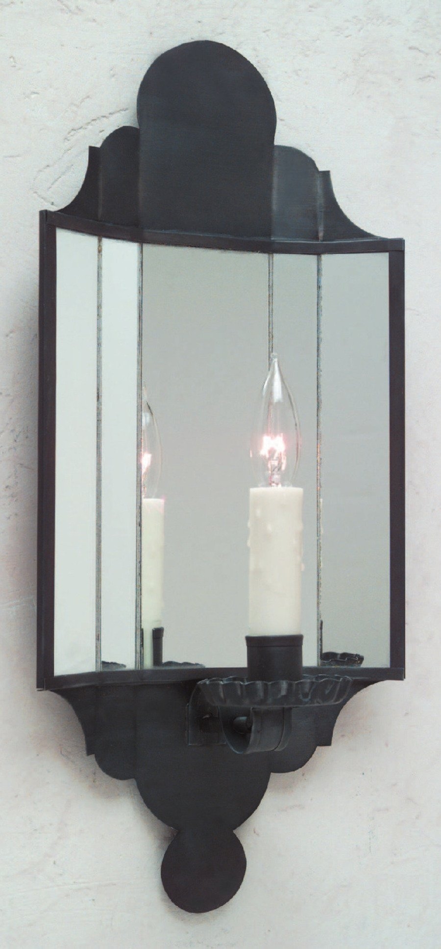 Wall Sconce: Tri-pane Mirror with Scalloped Matte Black