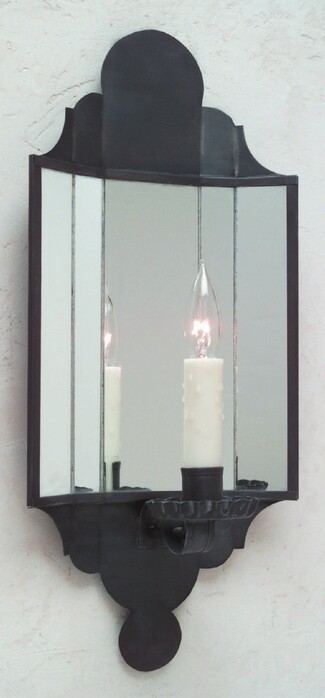 Wall Sconce: Tri-pane Mirror with Scalloped Matte Black