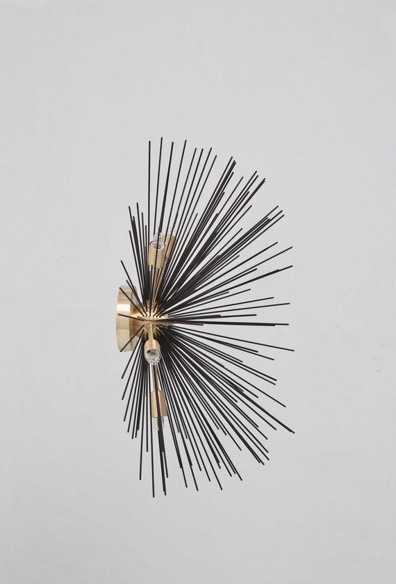 Wall Sconce Urchin Silhouette Radial Spokes Black Gold