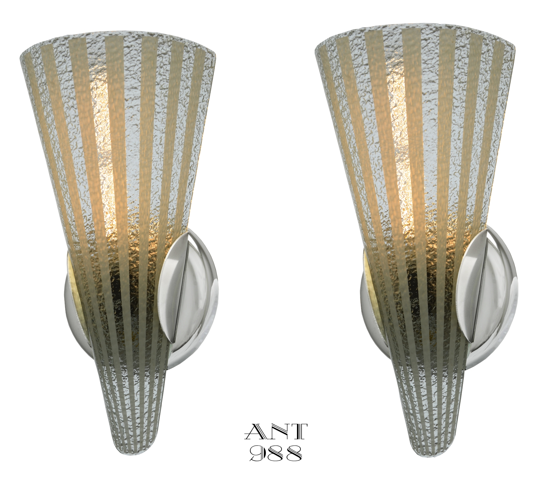 Wall Sconce Vertical Stripes Pebbled Glass Texture Pair