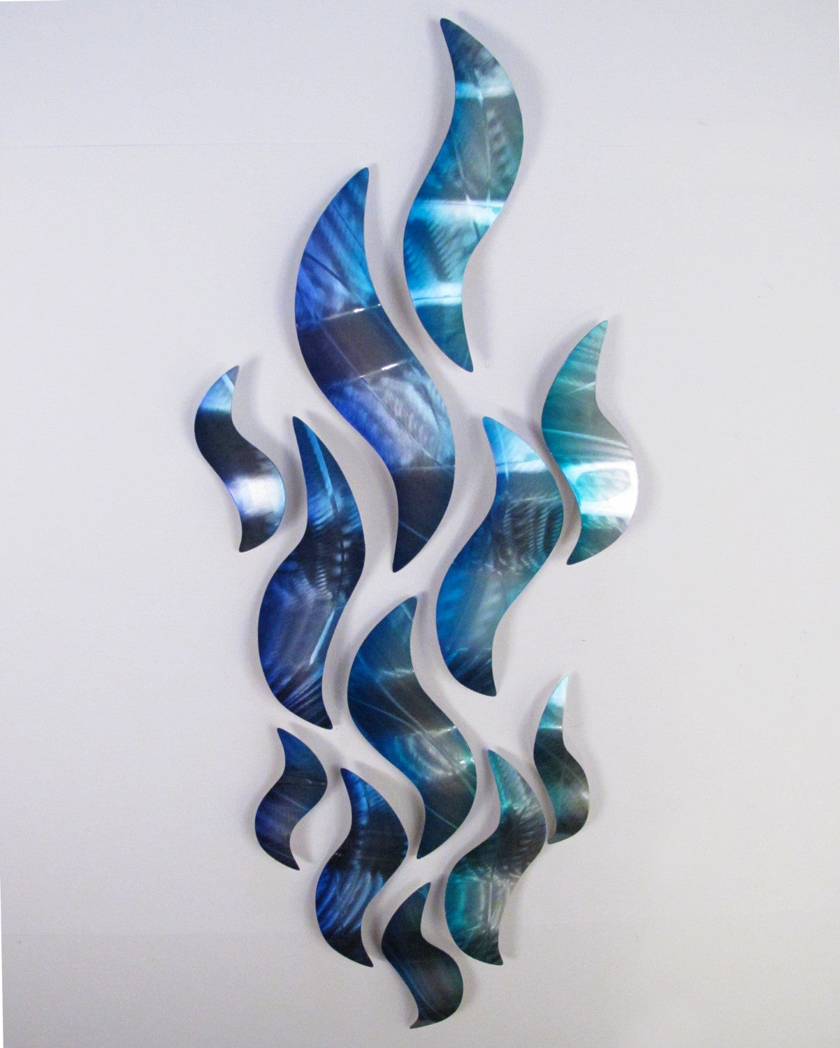 Wall Sculpture Wave Shaped Iridescent Blue Metal Decor