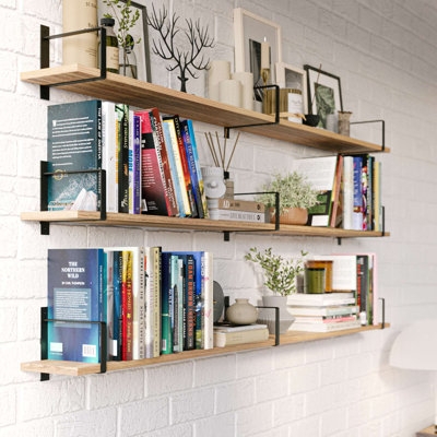 Wall Shelf: U-Shaped Brackets Industrial Wood Wall Shelves