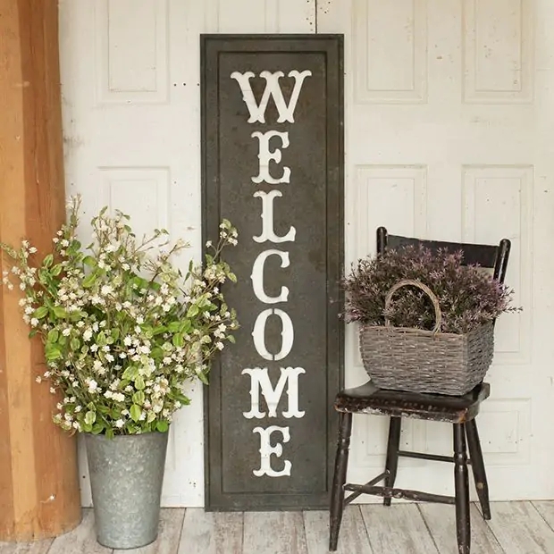 Wall Sign Charcoal Vertical Serif Embossed Metal Frame