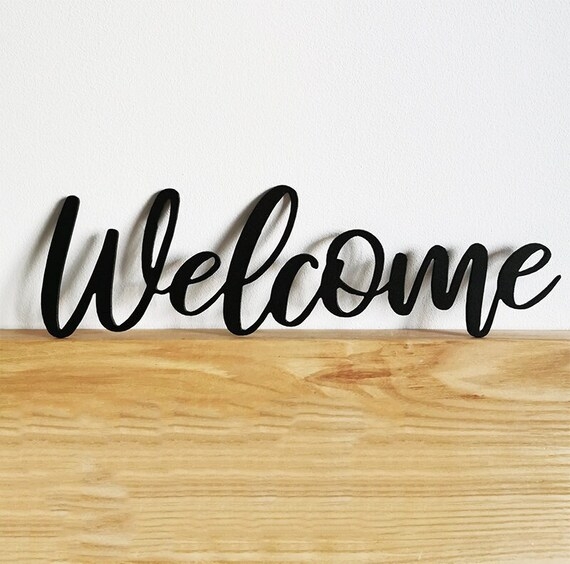 Wall Sign Minimalist Entryway Matte Black Cursive Art