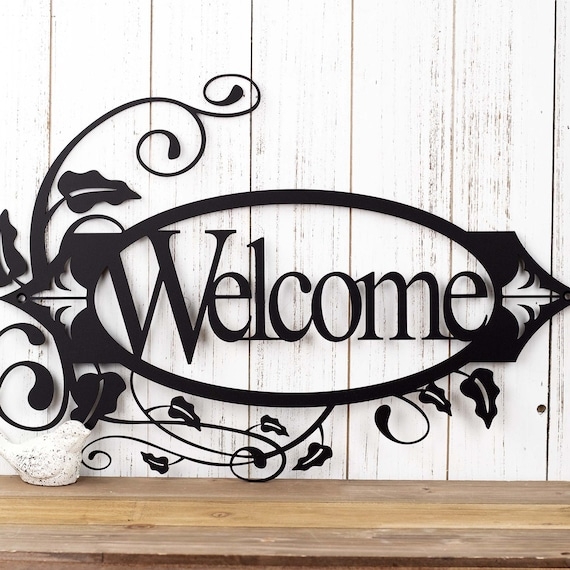 Wall Sign Oval Frame Black Metal Scrolling Vines Art