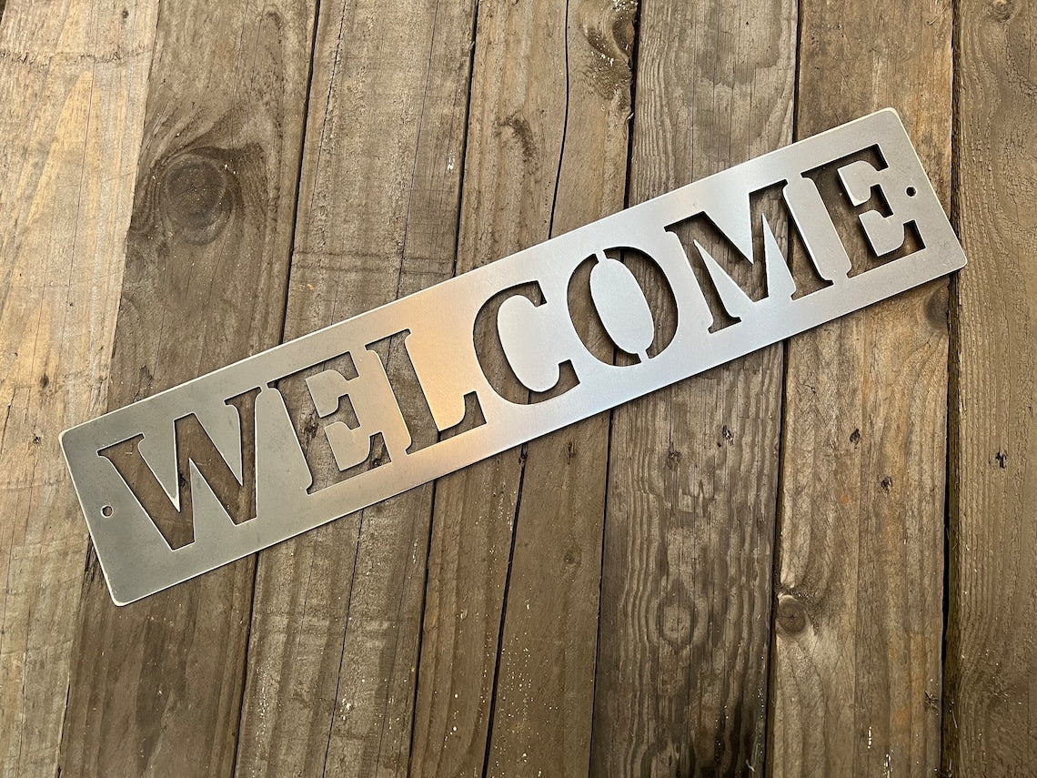 Wall Sign Silver Stencil Cutout Brushed Metal Plaque