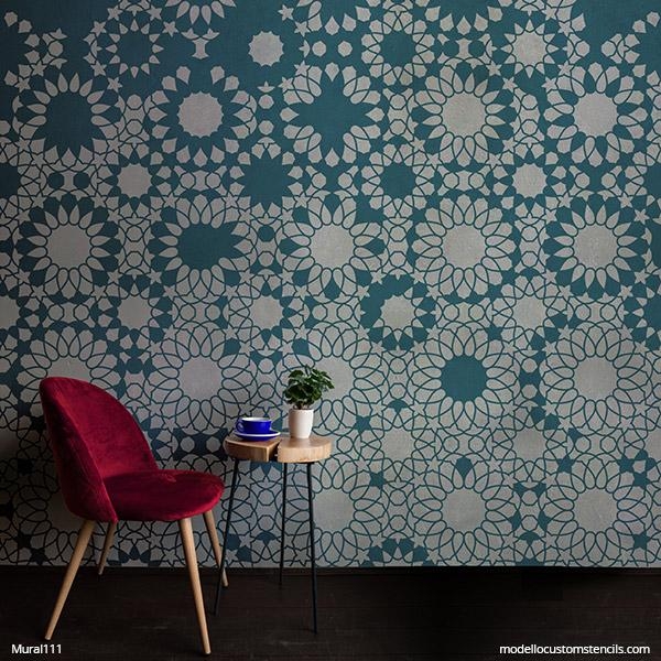Wall Stencil: Broken Stencil Effect Geometric Mural
