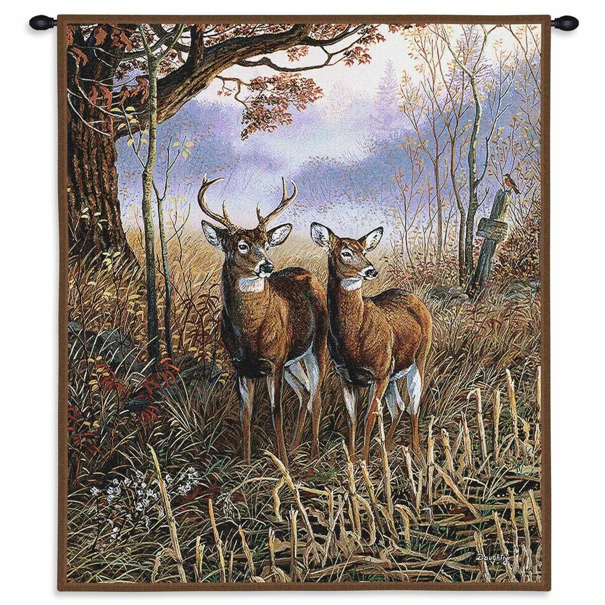 Wall Tapestry Buck and Doe Rustic Deer Wildlife Art