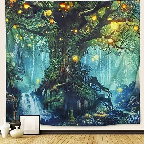 Wall Tapestry Glowing Orbs Enchanted Forest Decor