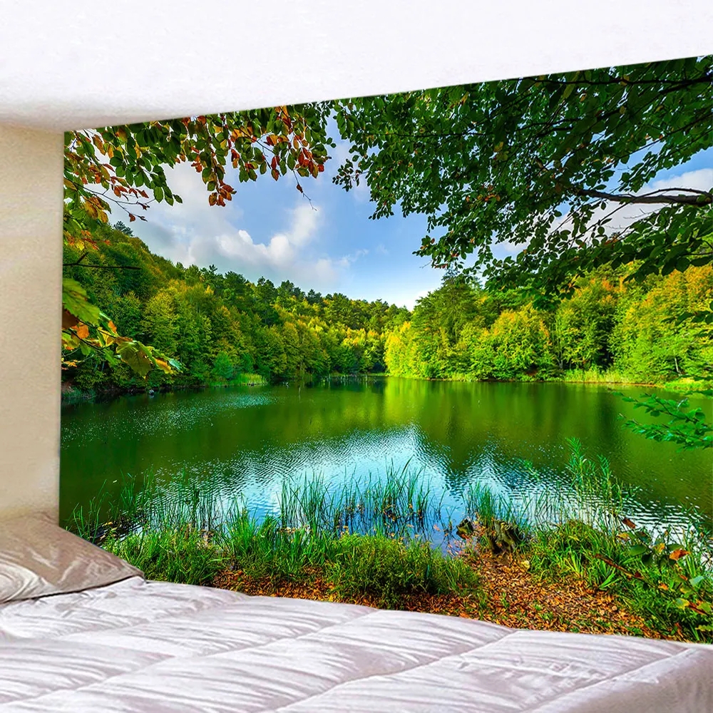 Wall Tapestry Lake Reflection Detail Forest Wall Hanging