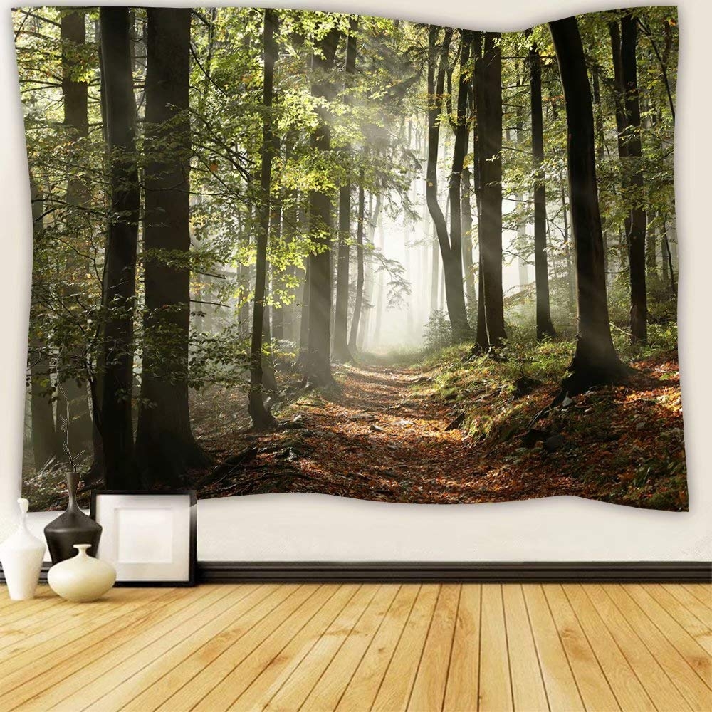 Wall Tapestry Misty Woodland Autumn Forest Path Art
