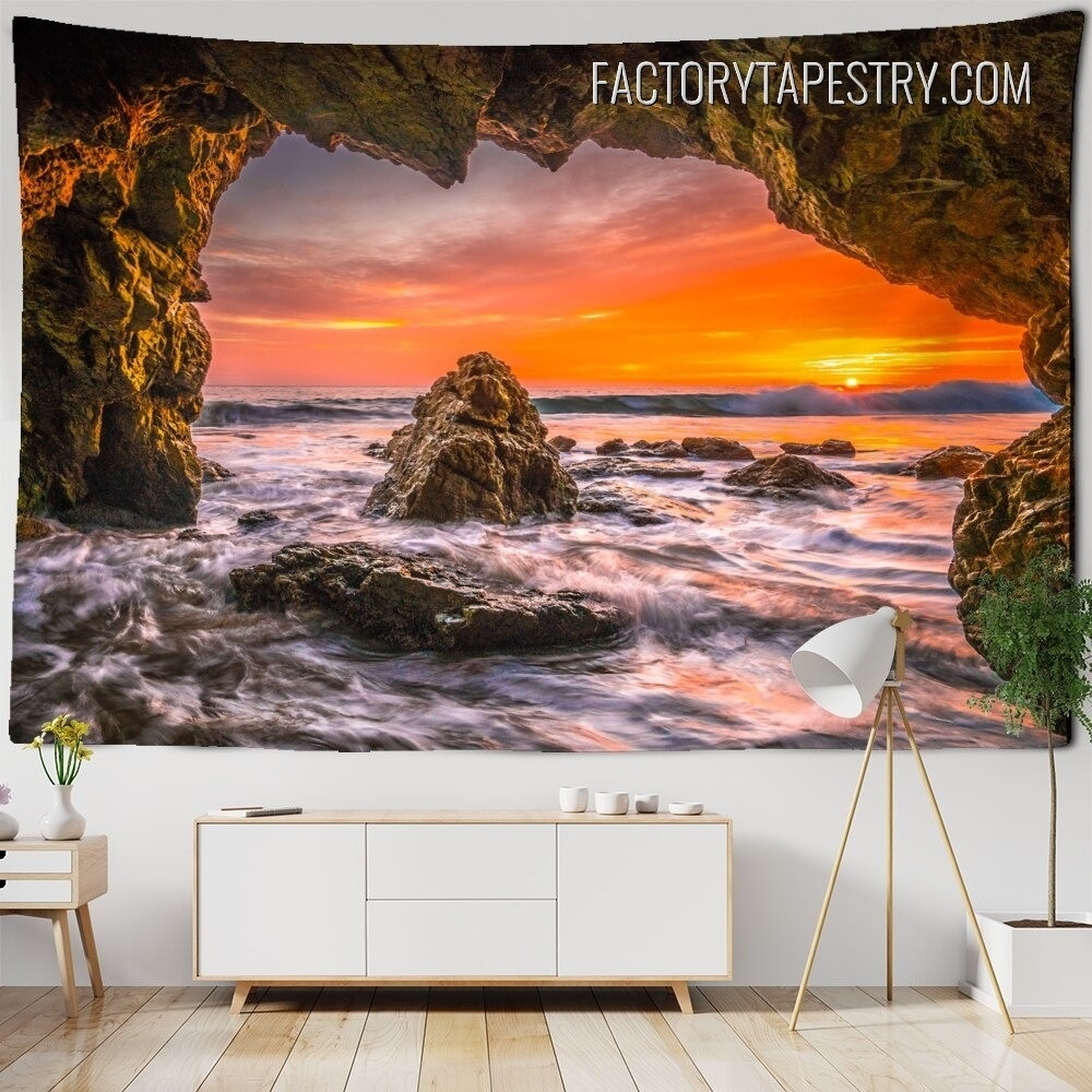 Wall Tapestry Panoramic Cave View Coastal Wall Hanging