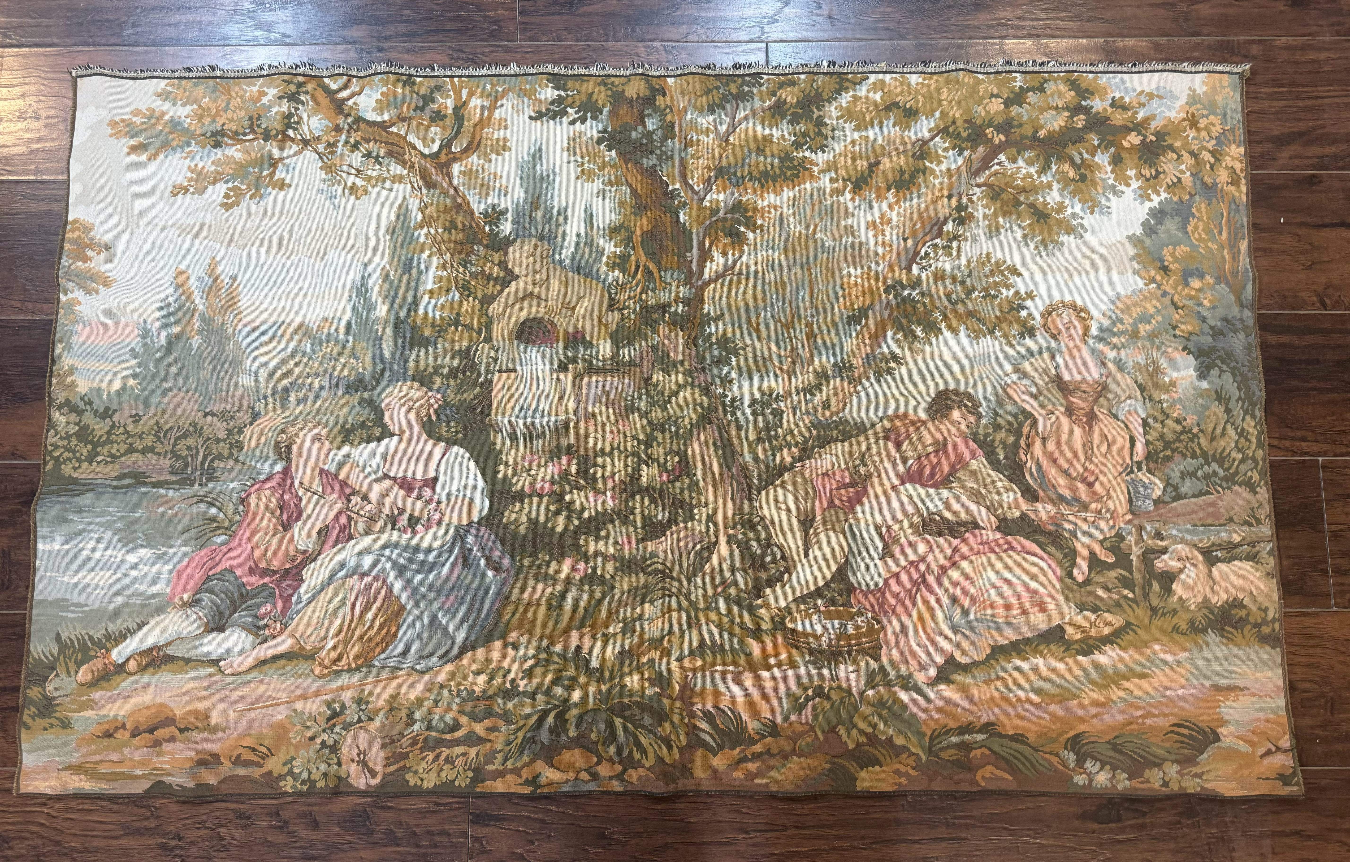 Wall Tapestry Pastoral Scene Vintage European Art