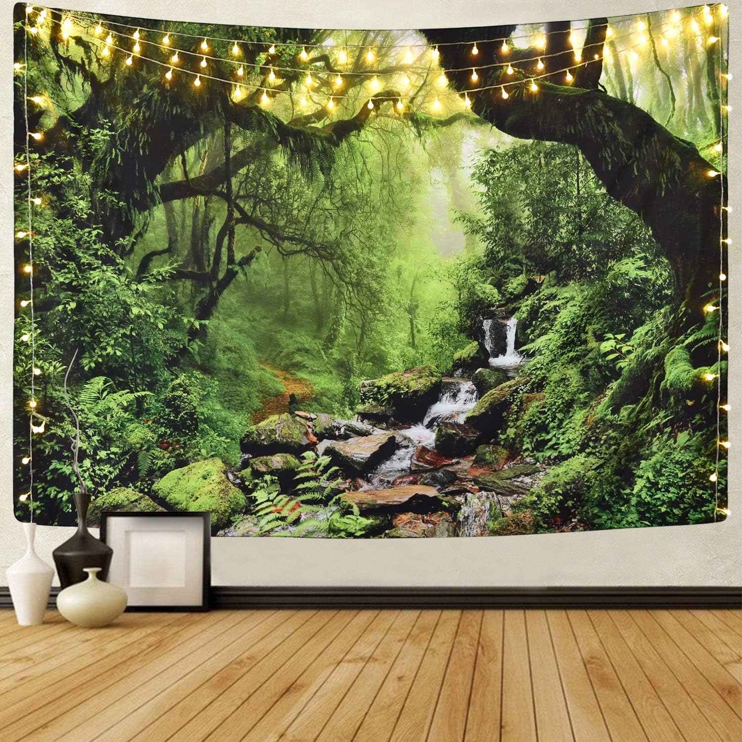 Wall Tapestry Rainforest Landscape String Lights Decor