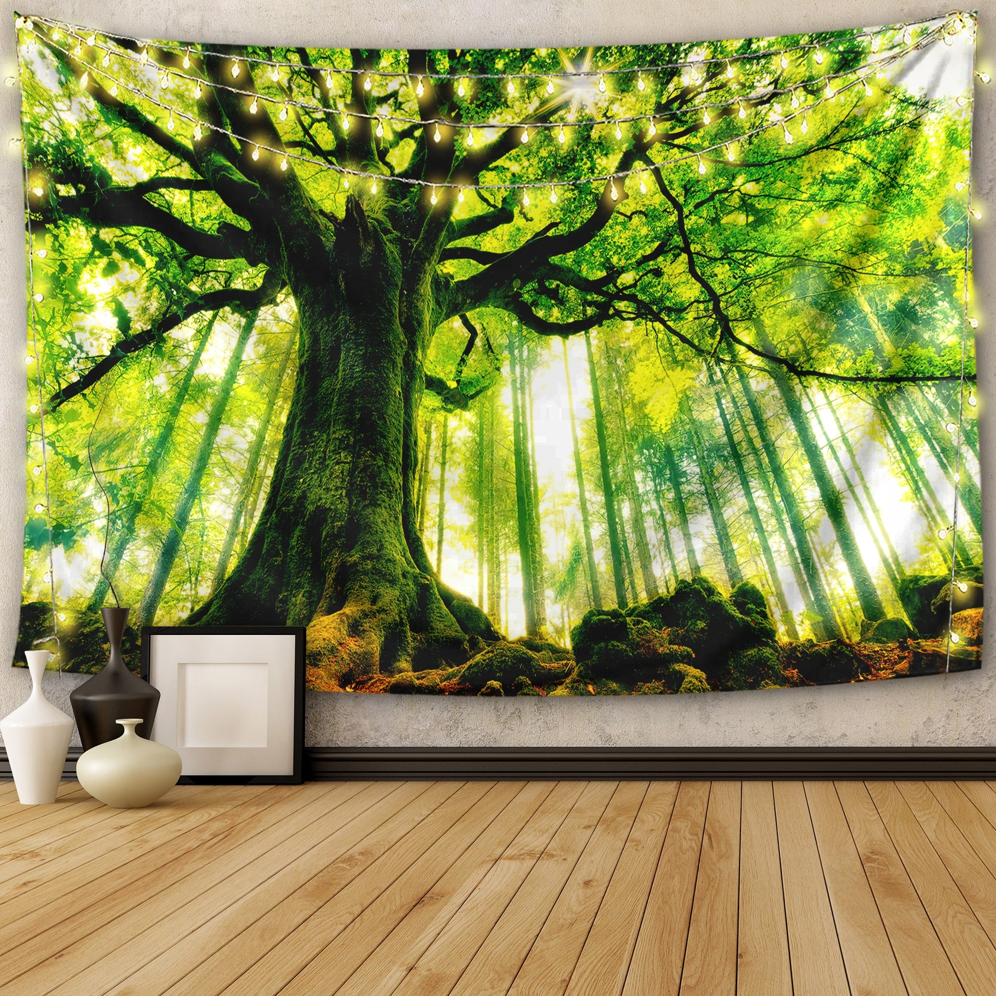Wall Tapestry Sunburst Effect Biophilic Forest Wall Art