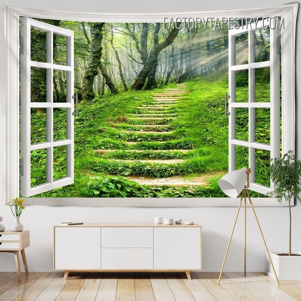 Wall Tapestry Trompe Loeil Window Forest Path Art