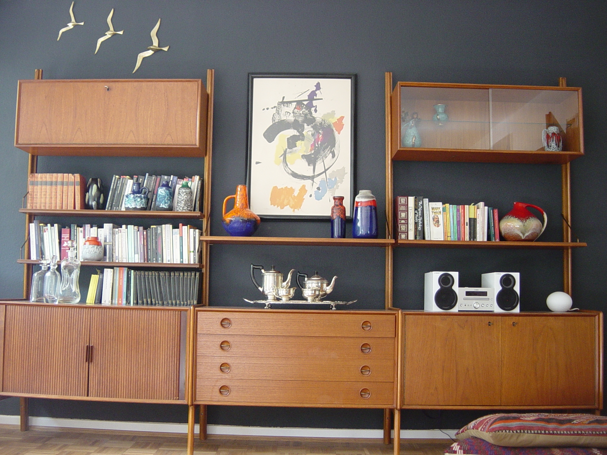 Wall Unit Utilizing Tambour Doors and Scandi Modern Style