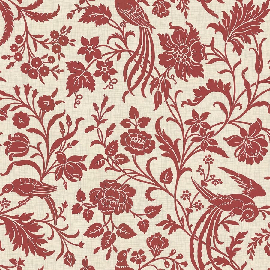 Wallpaper Avian Motif Brick Red Traditional Garden Decor