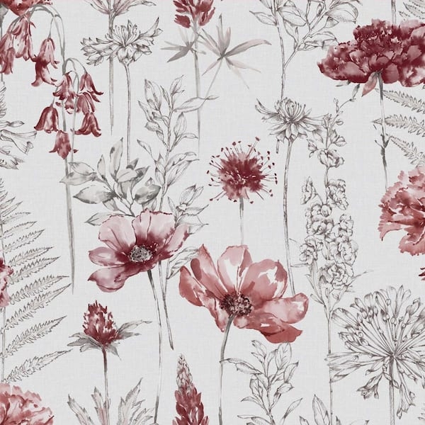 Wallpaper Botanical Sketch Ruby Red Hand Drawn Poppy Mural
