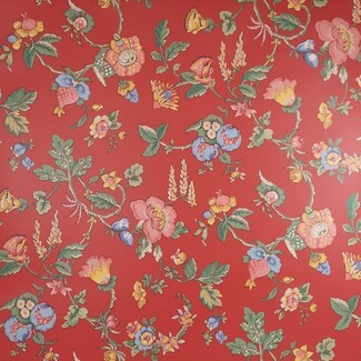 Wallpaper Botanical Vines Ruby Red Classical Floral Print