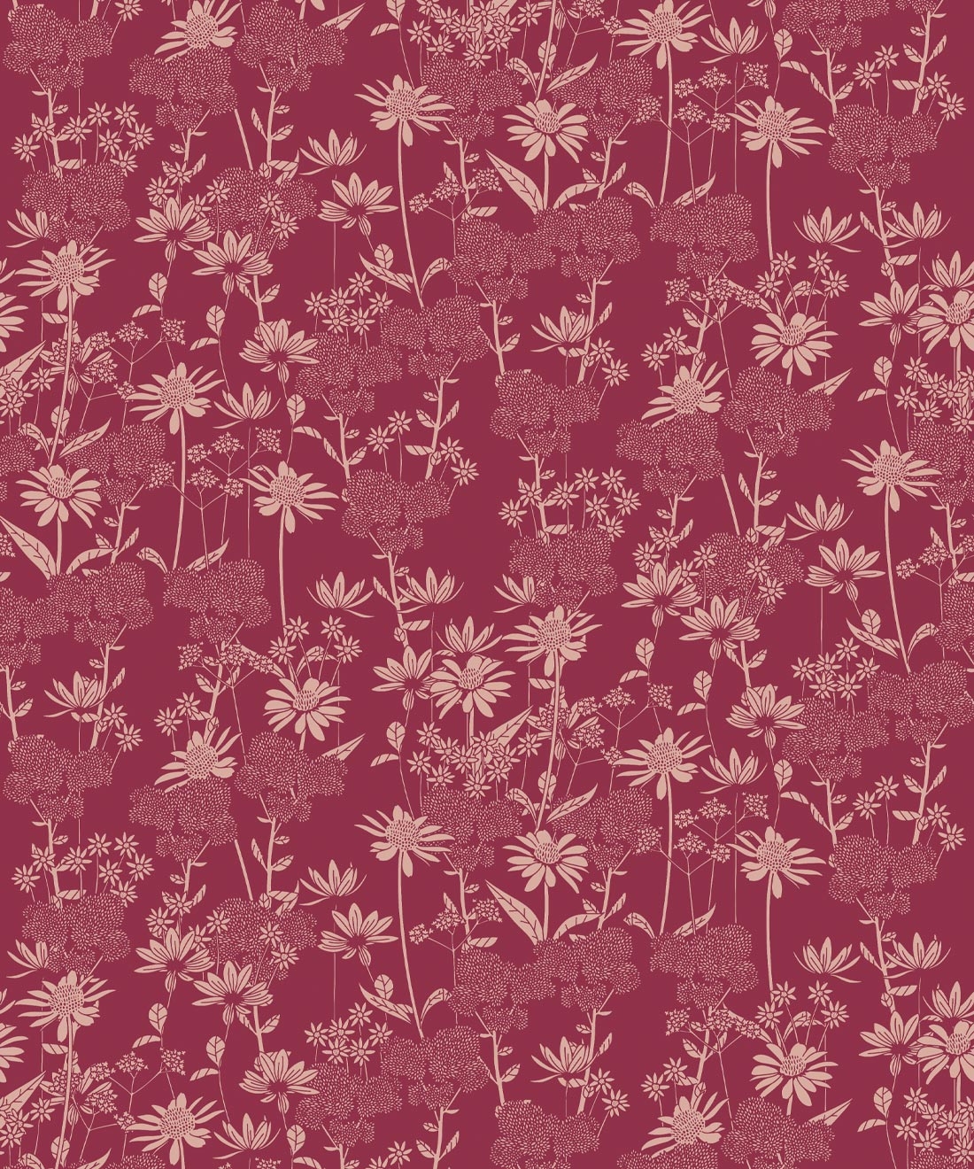 Wallpaper Burgundy Background Matte Retro Wildflower Pattern
