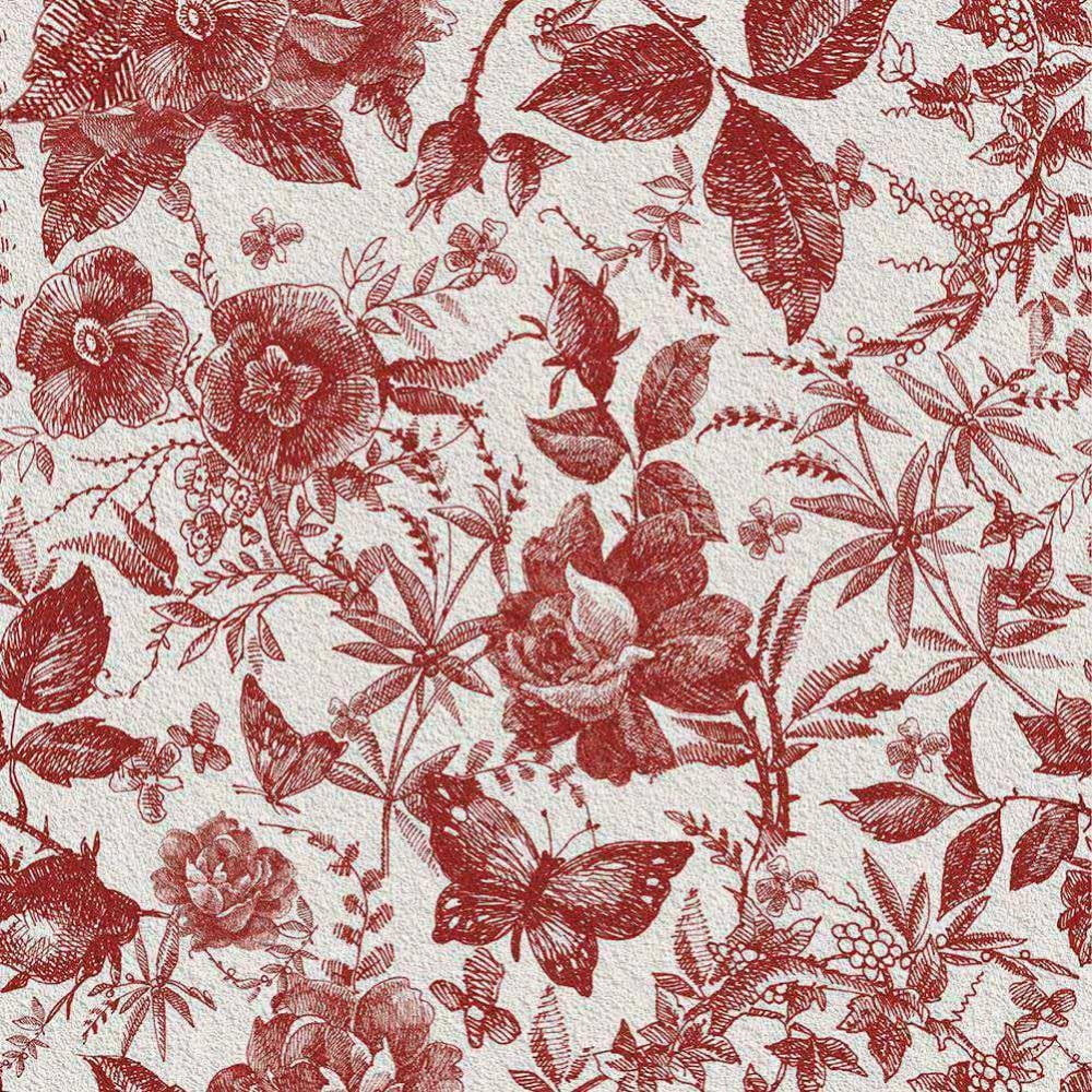 Wallpaper Butterfly Botanical Print Crimson Red Toile Art