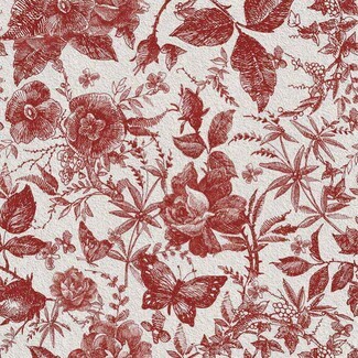 Wallpaper Butterfly Botanical Print Crimson Red Toile Art