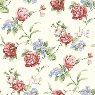 Wallpaper Cranberry Red Roses Cream Heritage Floral Trail