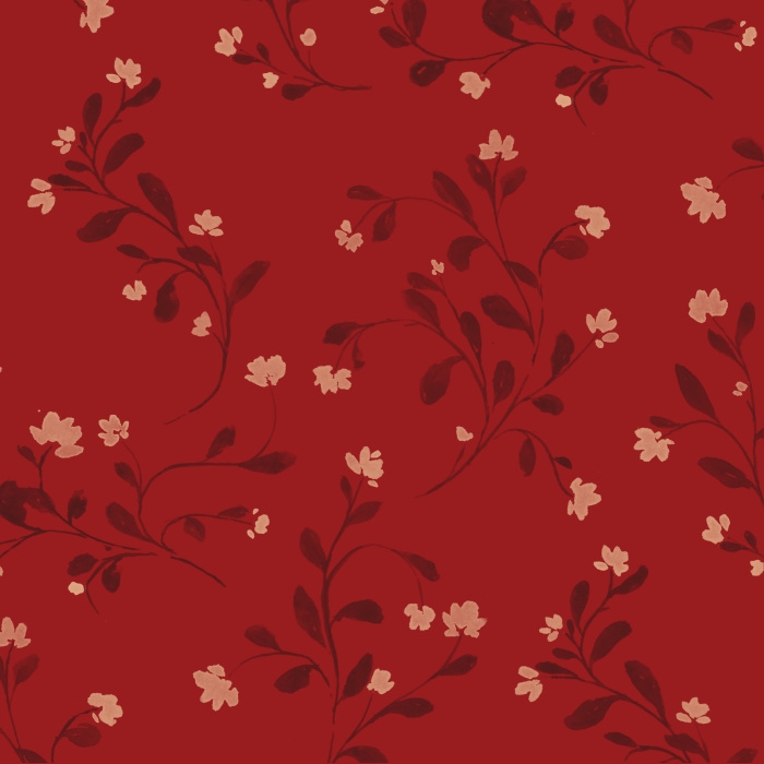 Wallpaper Cream Floral Accents Deep Red Moody Flower Print