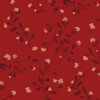 Wallpaper Cream Floral Accents Deep Red Moody Flower Print