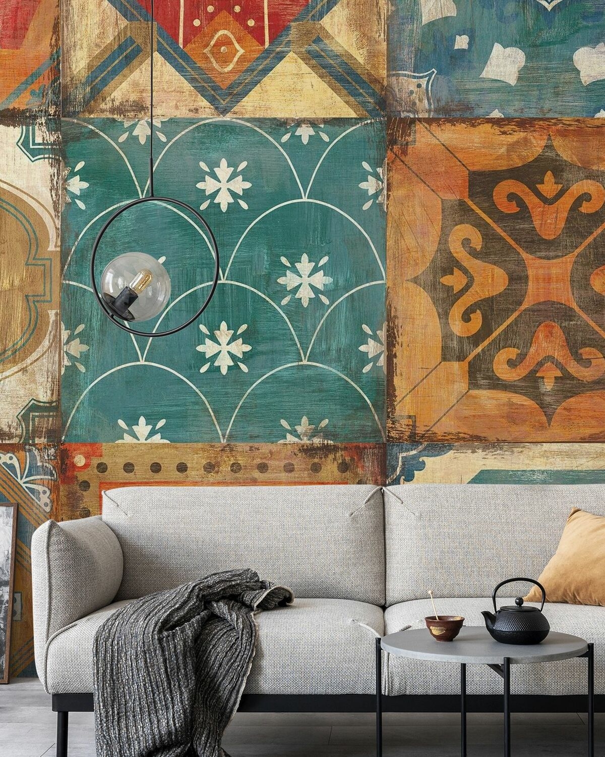 Wallpaper: Distressed Moroccan Tile Mural Patchwork