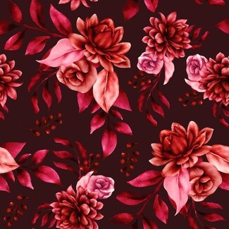 Wallpaper Pattern Maroon Watercolor Florals Romantic Dahlia