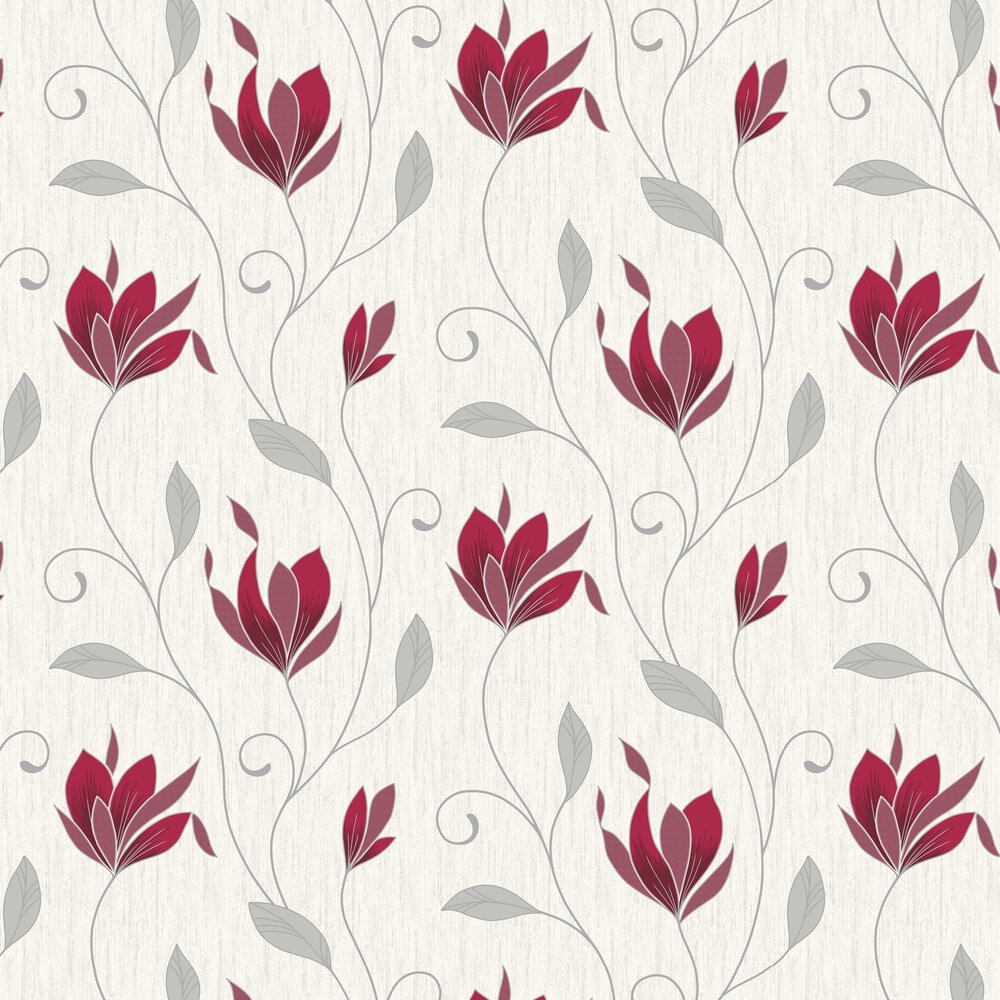 Wallpaper Ruby Red Blooms Textured Contemporary Floral Trail