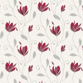 Wallpaper Ruby Red Blooms Textured Contemporary Floral Trail