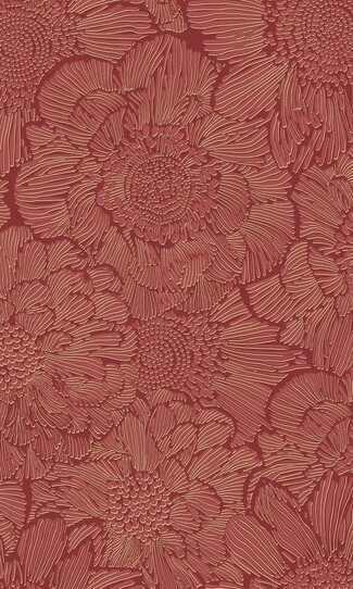 Wallpaper Sketched Line Detail Terracotta Red Botanical Art