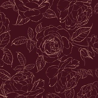 Wallpaper Sketched Roses Deep Burgundy Line Art Boho Mural